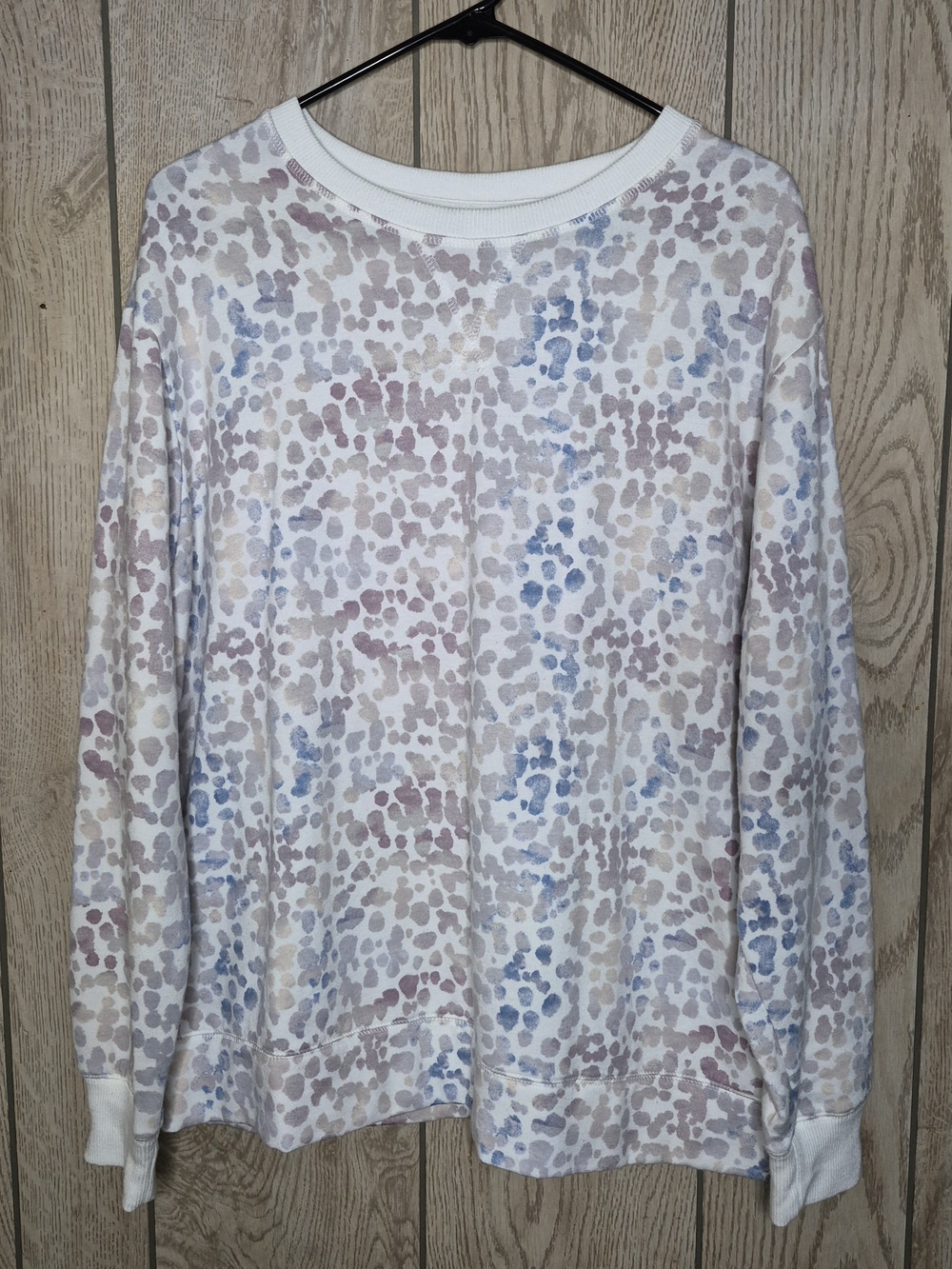 stars above White Crewneck Sweater with Pastel Leopard Spots
